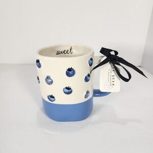 Rae Dunn Sweet Blueberry Coffee Mug Blue White Textured Fruit Artisan Collection